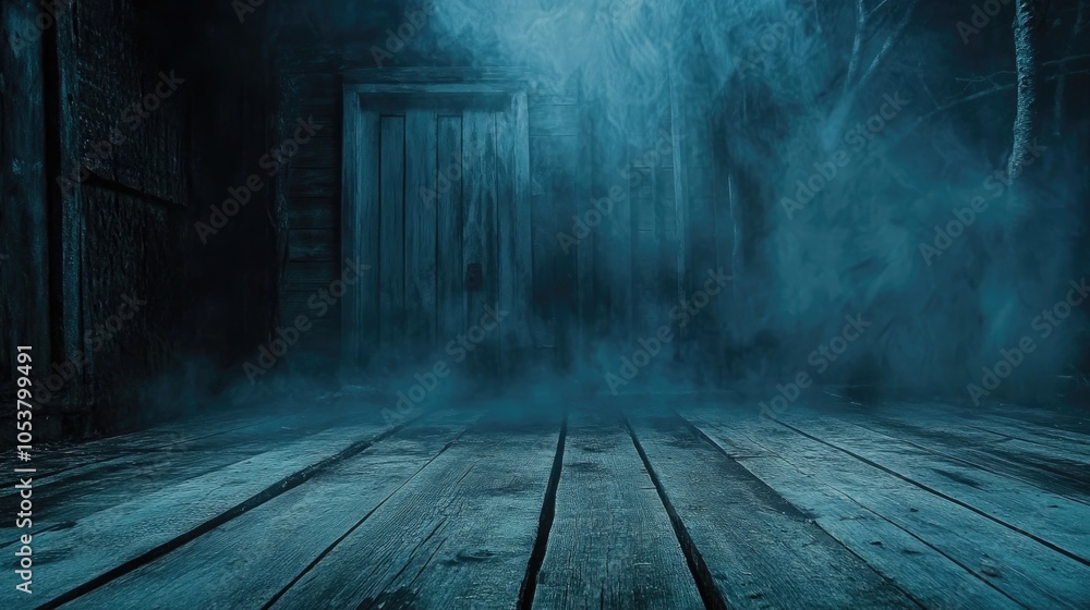 Haunting Halloween backdrop featuring vacant wooden planks and an eerie horror atmosphere Haunting Halloween backdrop featuring vacant wooden planks and an eerie horror atmosphere
