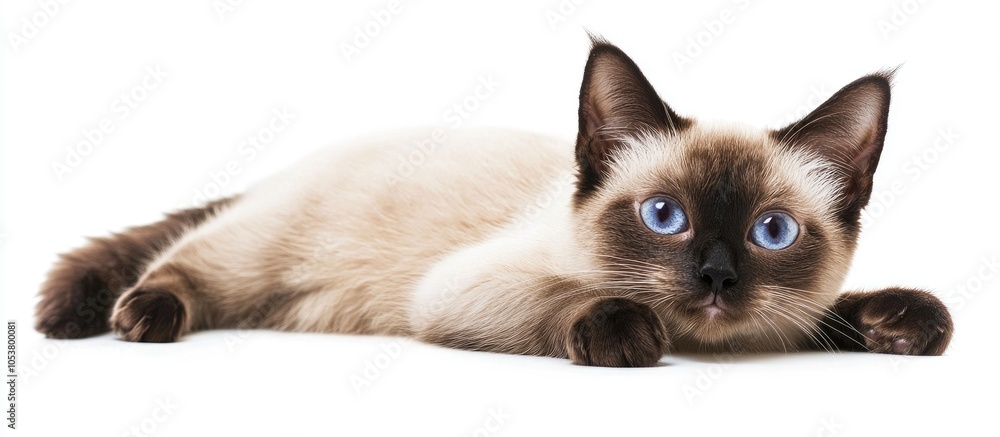 Obraz premium Purebred Cute Siamese Cat Studio Shot Isolated On White Background