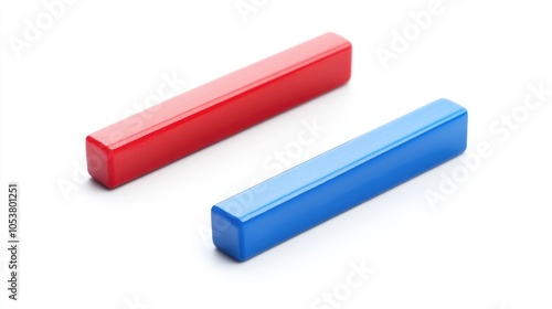 Two red and blue bar magnets isolated on a white background with a clipping path