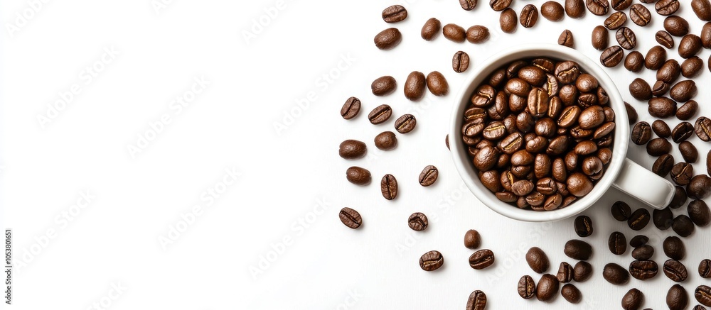 Obraz premium Coffee Beans In A Cup And Scattered Around It On A White Background