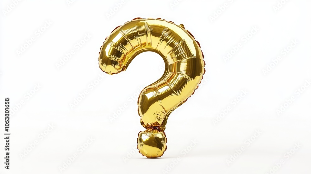© ArtificialHorizons - Golden inflatable question mark balloon isolated on white background symbolizing inquiry and problem solving in education Gold alphabet balloons representing curiosity and exploration