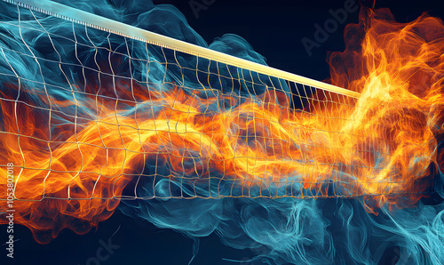 Dynamic Volleyball Action with Neon Lights and Abstract Geometric Patterns for Futuristic Sports Branding