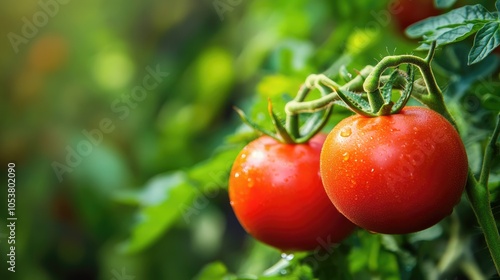 Freshly harvested tomatoes from a plant in a field Seasonal produce from cultivated branches