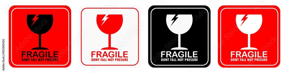 Fototapeta premium sticker fragile handle with care, Red, White, and black fragile warning label, fragile label with broken glass symbol, vector asset
