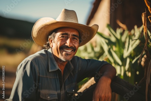 Portrait of a smiling Mexican farmer on a organic farm photo