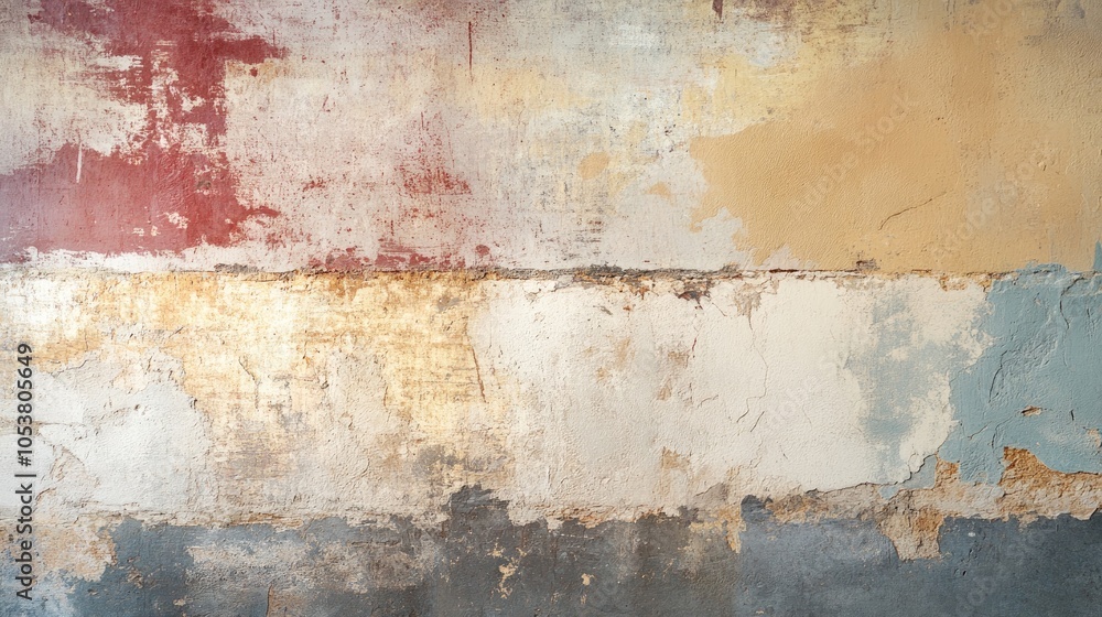 Fototapeta premium The wall showcases a captivating mix of textures and hues reflecting its history and charm through a timeworn surface