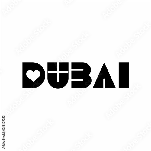 "Dubai" logo text design with heart and plus symbols.