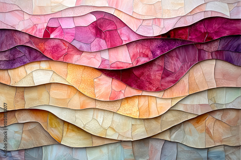 Abstract stained glass art in the colors of subtle blush, muted taupe, and soft beige. Abstract stained glass art in the colors of subtle blush, muted taupe, and soft beige.