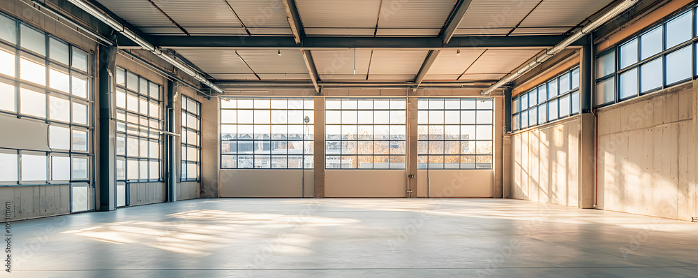 A bright, spacious interior showcasing large windows with an industrial design, perfect for creative spaces or commercial use. A bright, spacious interior showcasing large windows with an industrial design, perfect for creative spaces or commercial use.