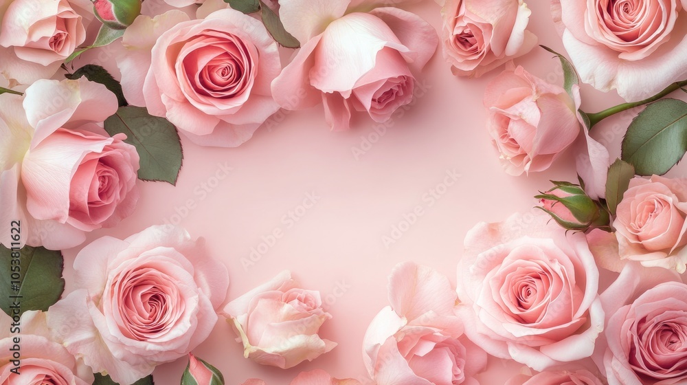 Fototapeta premium Pastel pink roses in a decorative frame Elegant floral arrangement for your creative projects