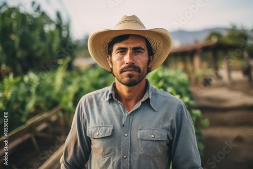 Portrait of a smiling Mexican farmer on a organic farm photo