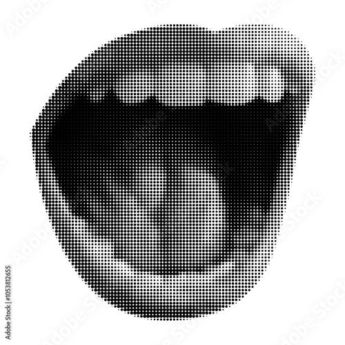 Halftone screaming woman mouth. Retro collage design element, dotted icon of open lips in pop art style. Vector 