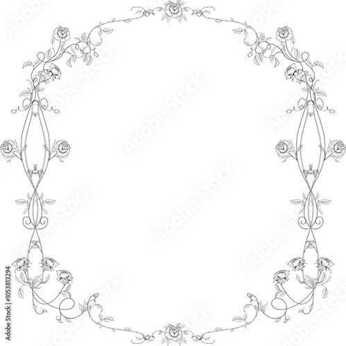 Rose garden illustration in Fine line art 