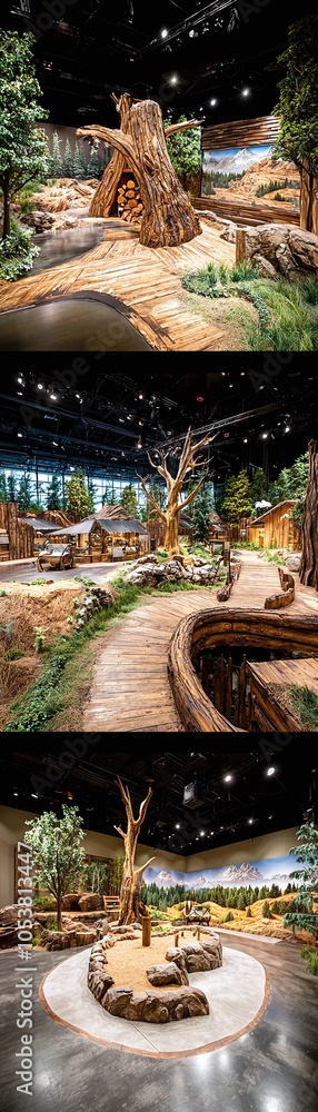 Wooden Pathway in an Artificial Forest. Wooden Pathway in an Artificial Forest.