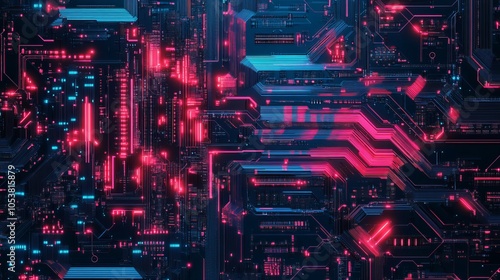 Futuristic Abstract Circuit Design in Cyberspace, Digital Technology Concept Created with Generative AI