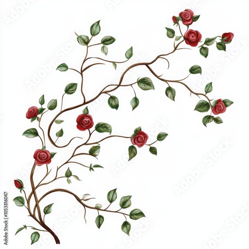 curly branches with red roses