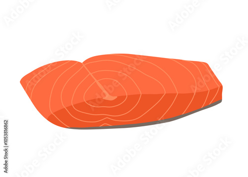 Cartoon sliced fish meat. Red fish pieces, white fish, delicious sashimi slices, hake, pangasius, mackerel, salmon steak and fillet flat vector illustration set.