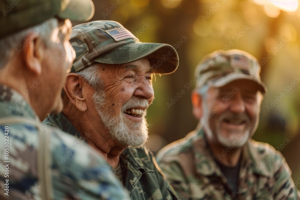 Fototapeta premium A group of veterans sharing a laugh and camaraderie
