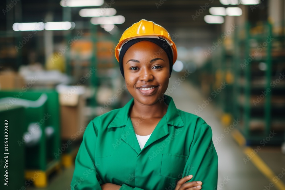 Portrait of a joyful middle aged African American female warehouse worker Portrait of a joyful middle aged African American female warehouse worker
