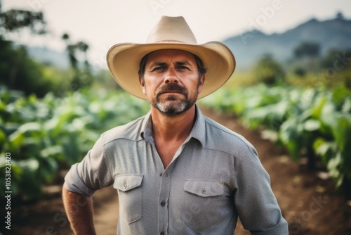 Portrait of a smiling Mexican farmer on a organic farm photo