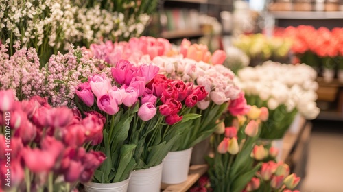 Spring flowers displayed in a hardware store
