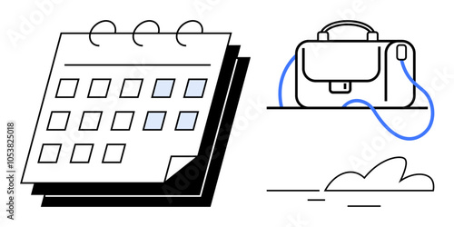 Calendar with highlighted days beside a briefcase on a surface, evoking themes of scheduling and work readiness. Ideal for productivity, time management, business planning, work-life balance