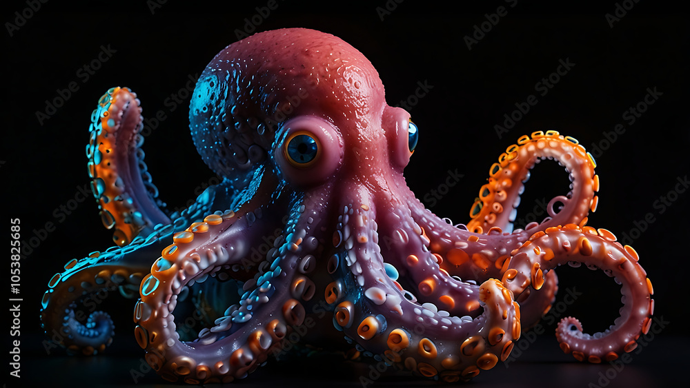 a neon style octopus on a black background a neon style octopus on a black background