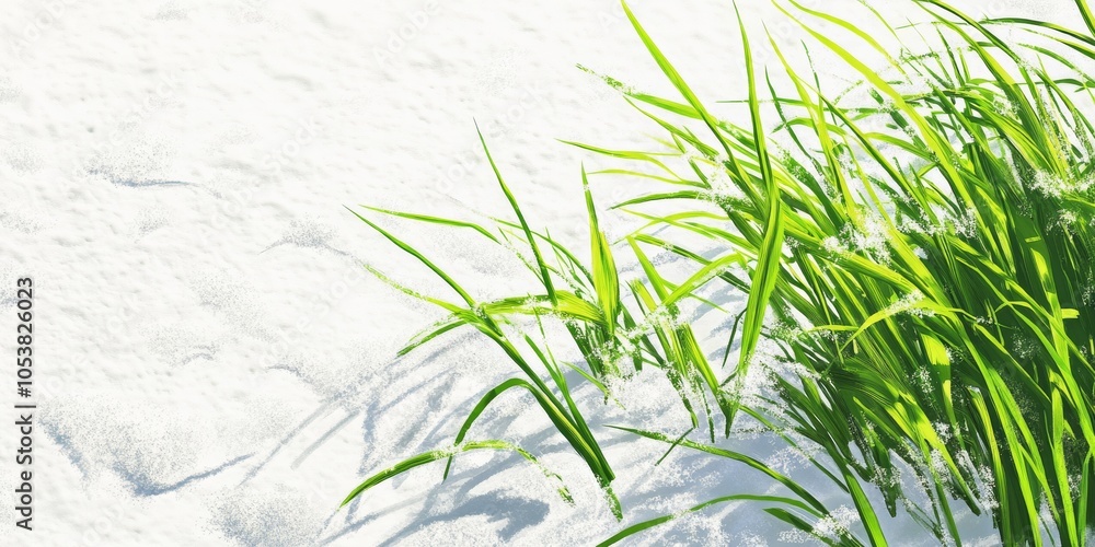 Obraz premium Snow-Covered Green Grass with Shadows on White Background