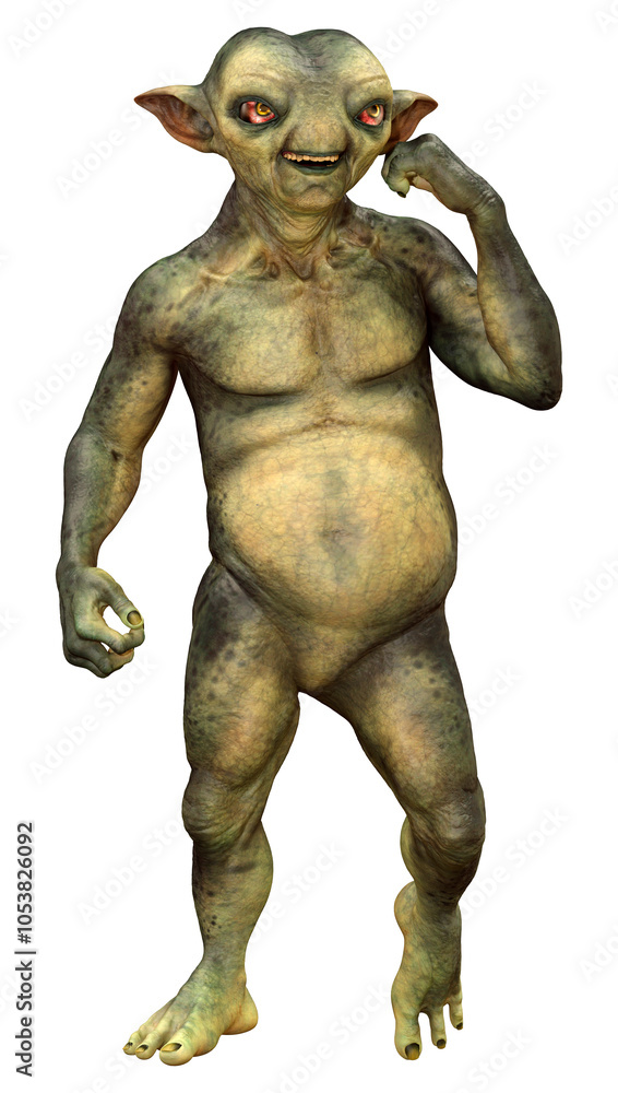3D Rendering Green Alien on White 3D Rendering Green Alien on White