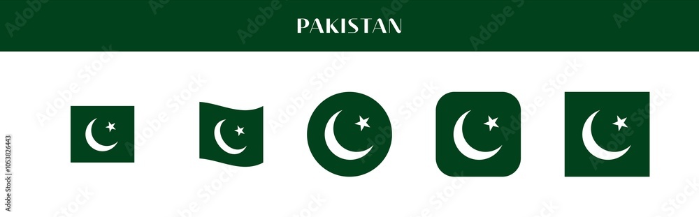 Set of Pakistan national flag icons in various styles on transparent background Set of Pakistan national flag icons in various styles on transparent background