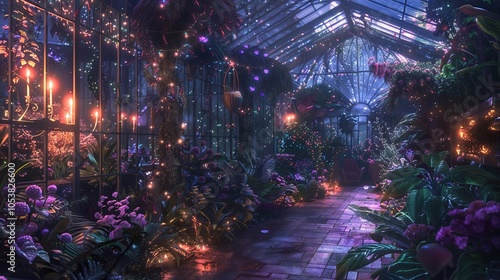 A magical greenhouse at night photo