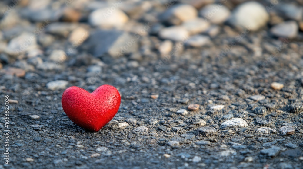 Obraz premium Red heart shaped item on the ground symbolizing insurance concepts with space for text in a promotional banner