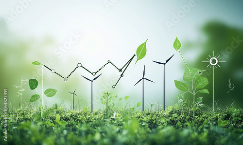 
Minimalit. Green energy, eco energy concept. A simple graph with renewable energy icons shows growth. photo