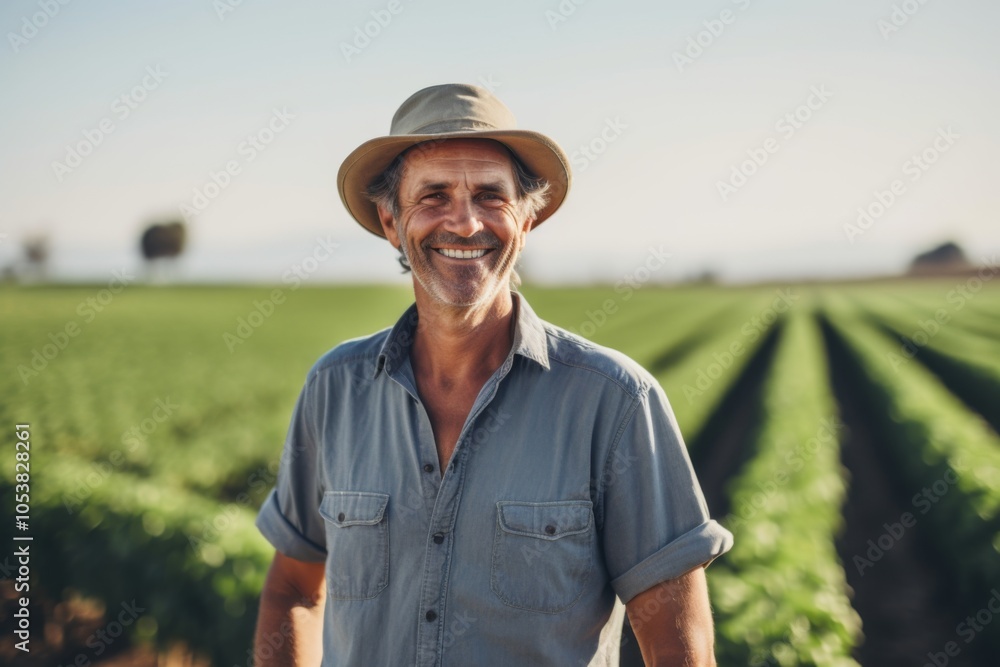 Smiling portrait of a middle aged Caucasian male farmer on field Smiling portrait of a middle aged Caucasian male farmer on field