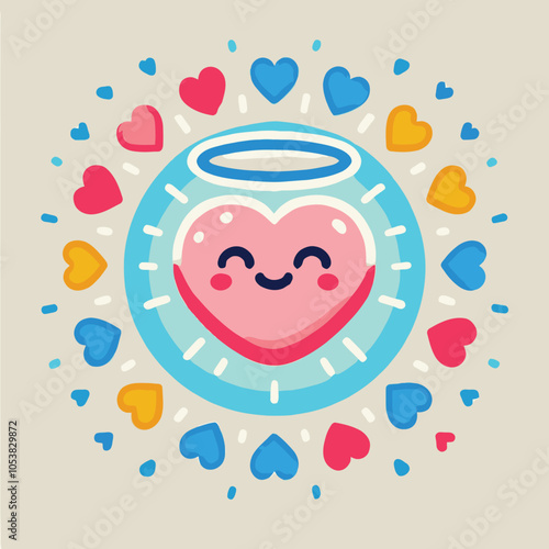 cartoon smiling heart with nimbus