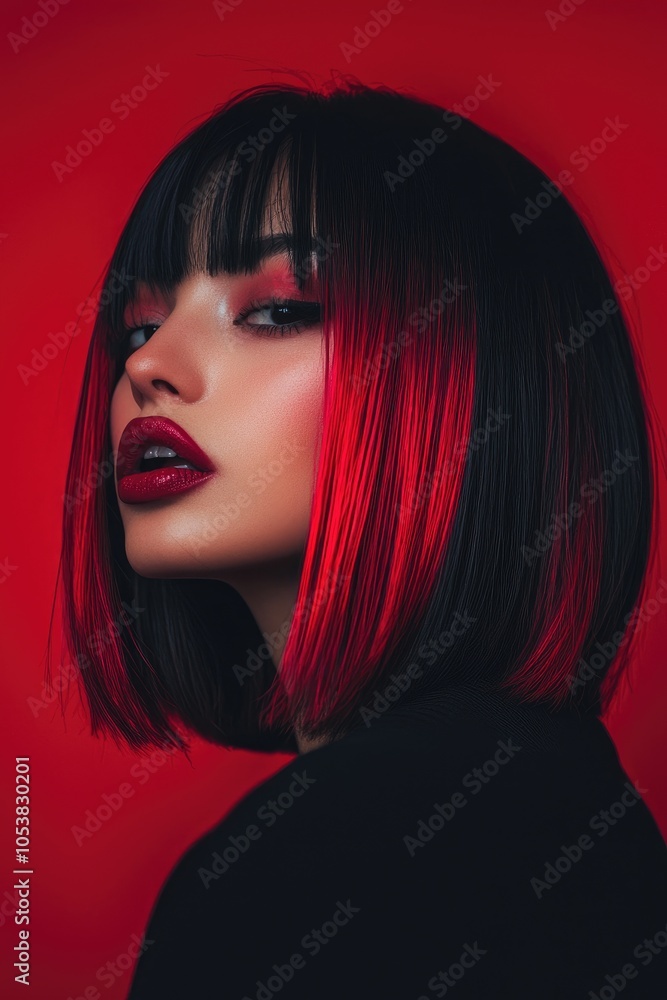Naklejka premium Fashion Forward Bob Haircut with Gradient Color Design