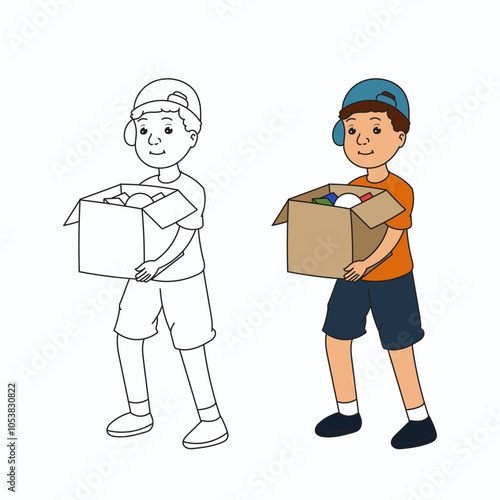 boy brings box cartoon vector illustration