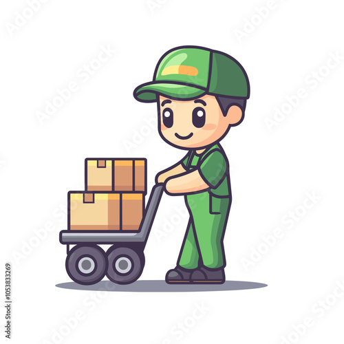 vector character loader with cargo trolley on white background .Generative AI