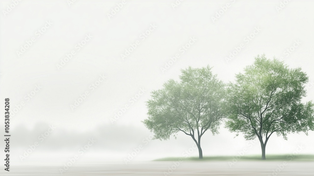 Obraz premium Serene Trees in Foggy Landscape