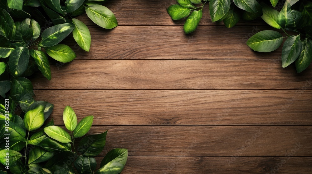 Wooden backdrop featuring a green plant Aerial perspective with ample space for text High quality image Wooden backdrop featuring a green plant Aerial perspective with ample space for text High quality image