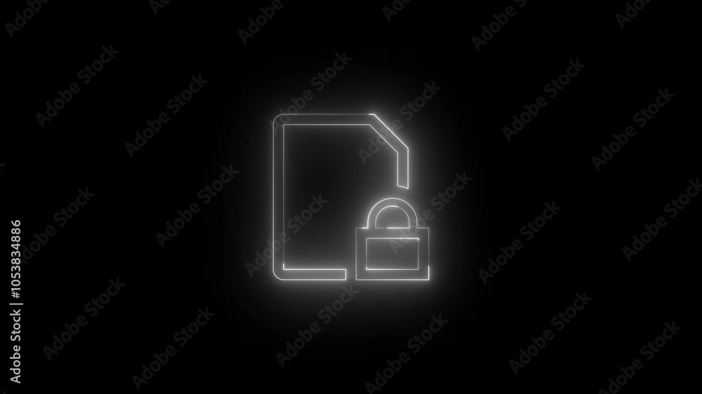 Neon sim lock icon glowing black background animation Neon sim lock icon glowing black background animation