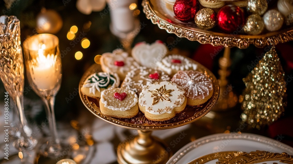 Fototapeta premium New Year themed cookies on searved in beautiful table.
