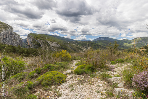 Scenic view Gorges du Verdon from Point Sublime , Grand Canyon Aiguines in Provence, France. photo