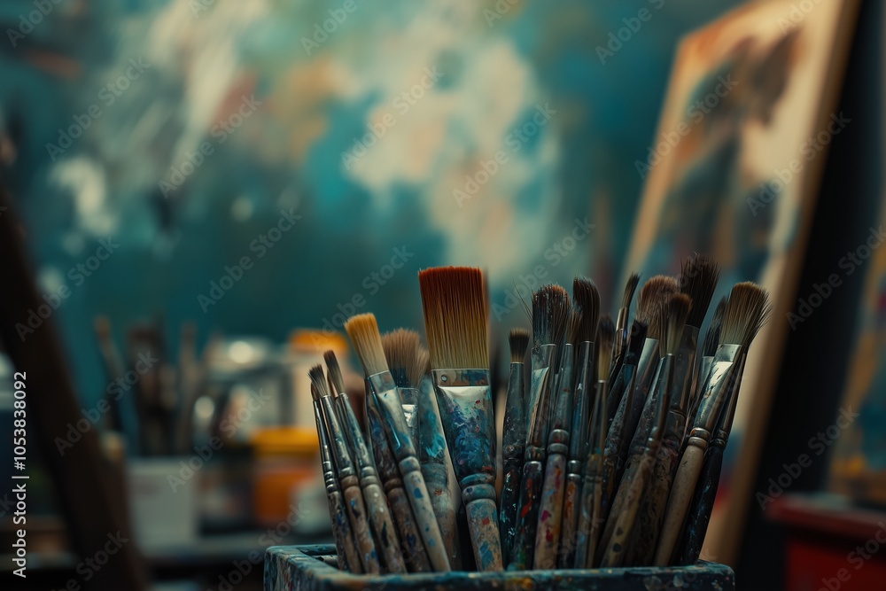 Fototapeta premium A bunch of paintbrushes are sitting in a container