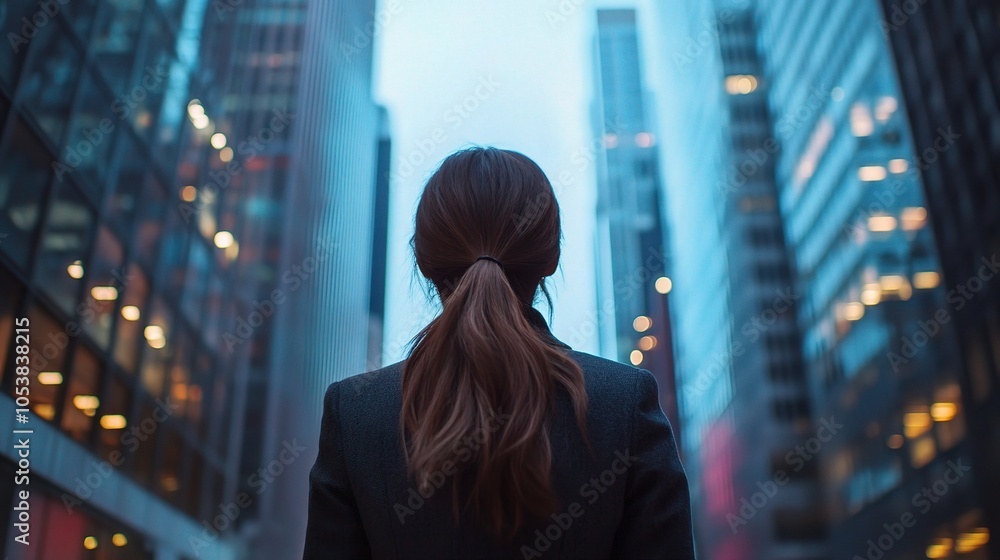 Woman in Cityscape at Dusk Woman in Cityscape at Dusk