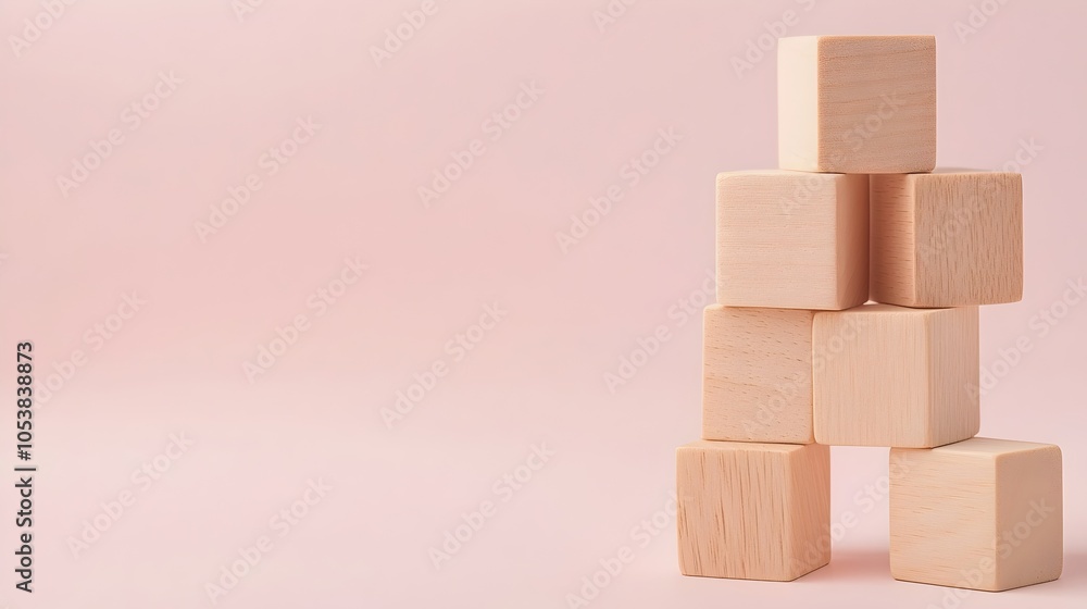 Obraz premium Abstract Wooden Blocks Symbolizing Economic Growth - Modern Design in Neutral Tones and Geometric Shapes for Business Concepts