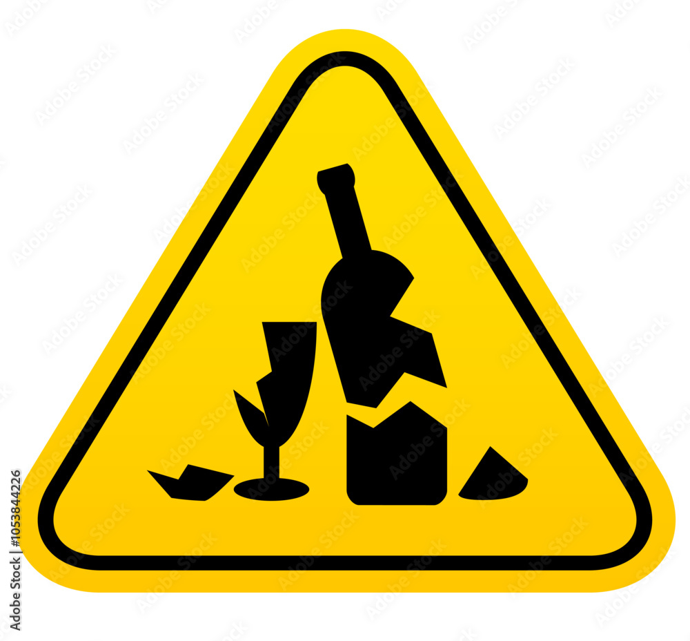 Broken glass and sharp shards warning sign