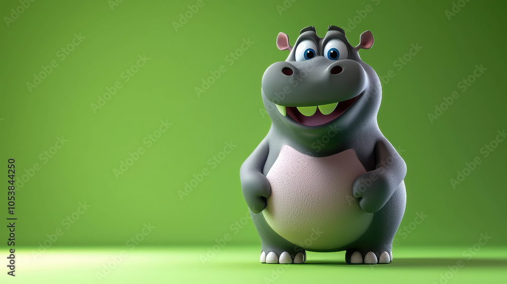 Playful 3D Cartoon Hippo with Soft Skin Playful 3D Cartoon Hippo with Soft Skin