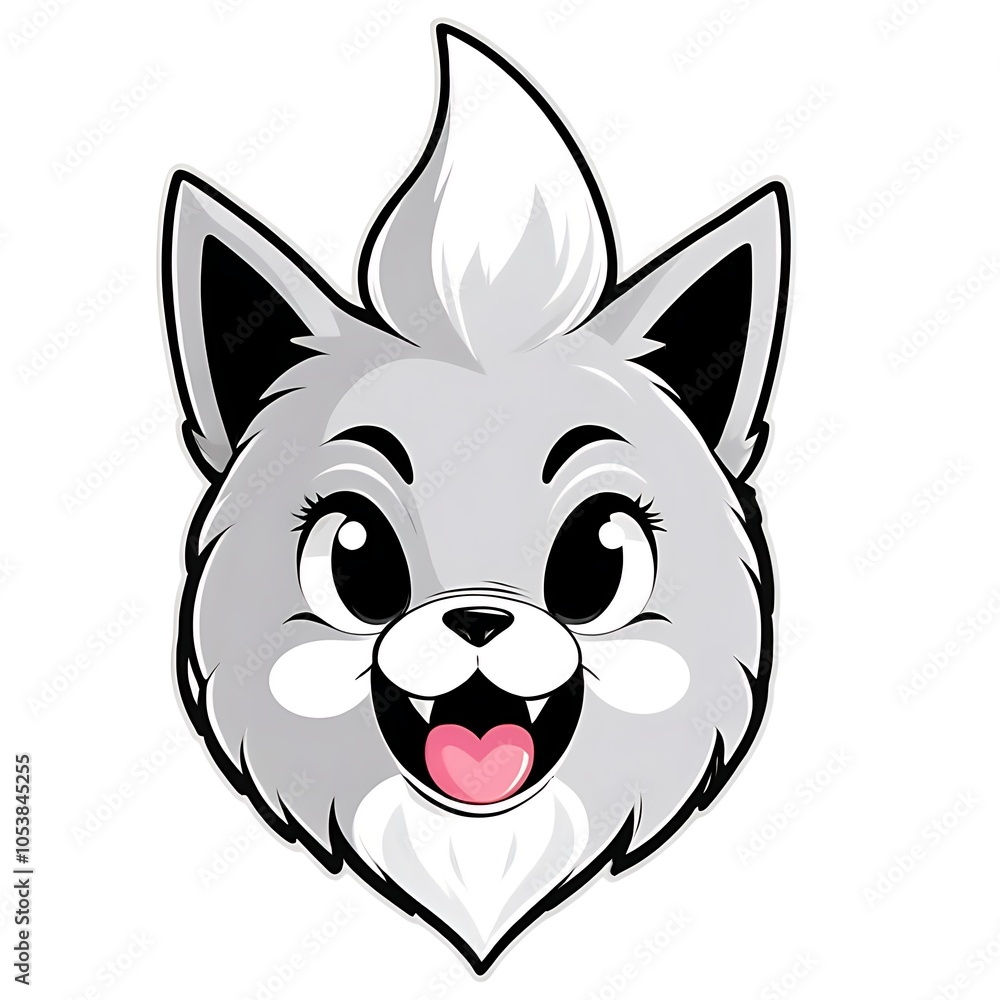 A cartoon illustration of a gray furry animal's head with big eyes and a pink tongue sticking out. A cartoon illustration of a gray furry animal's head with big eyes and a pink tongue sticking out.