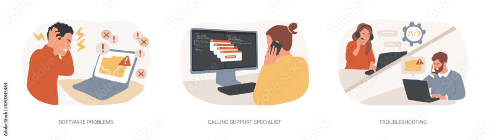 Software support line isolated cartoon vector illustrations se